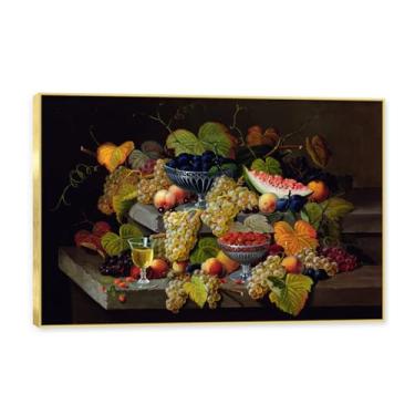 Imagem de Moldura dourada. Arte vintage emoldurada de frutas mortas, pintura clássica de cozinha country, decoração de parede de casa de fazenda quente para sala de jantar e cozinha. C35. 80 x 120 cm - 31,5 x