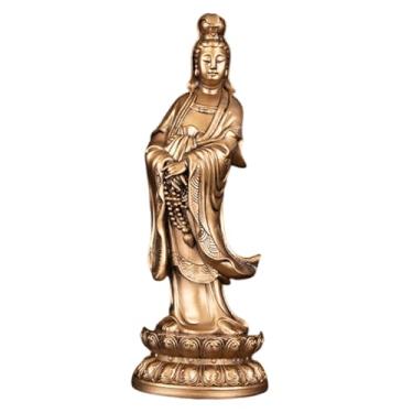Imagem de predolo Estátua de Guan Yin, peça decorativa de Feng Shui, obra de arte tradicional chinesa para centros de mesa, sala de estar, corredor e ambientes, Bronze