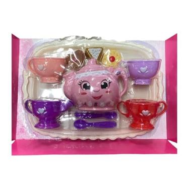 Imagem de Conjunto de Chá Infantil Rosa Bule Xícaras Docinhos e Bandeja Brinquedo Cozinha Faz de Conta Criativo Meninas Presente