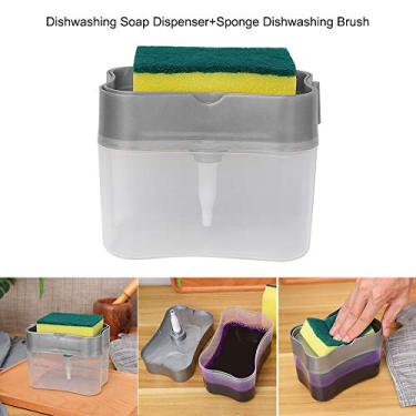 Imagem de Dispenser de Sabão para Louças Porta-Esponja 2 em 1 Bomba Balcão Escova Lavar