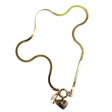 Imagem de tincolia Colar feminino de aço inoxidável estilo europeu e americano corrente de osso de cobra com pingente de coração de 26 letras