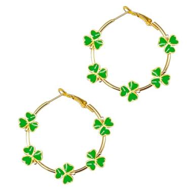 Imagem de MEMFALL Brincos femininos do Dia de São Patrício de argola verde da sorte, brincos de folha, joias de férias, Metal, Sem pedra preciosa