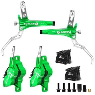 Imagem de BUCKLOS Conjunto de freio a disco hidráulico MTB 4 pistões dianteiros de 850 mm e freios hidráulicos traseiros de 1550 mm com alavanca de liga de alumínio com pastilha de freio de cerâmica para