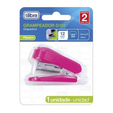 Imagem de Grampeador mini para 12 folhas rosa G101 Tilibra