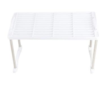 Imagem de Prateleira de armazenamento dobrável Organizador expansível Rack que economiza espaço Cozinha Armário de banheiro Suporte para despensa Escritório Lavanderia Aço inoxidável PP