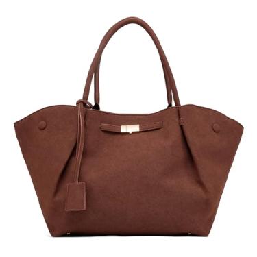 Imagem de NEWBELLA Bolsa feminina de couro vegano, bolsa de grande capacidade, bolsa de ombro vintage Hobo com alça superior para uso diário e trabalho, Camurça marrom
