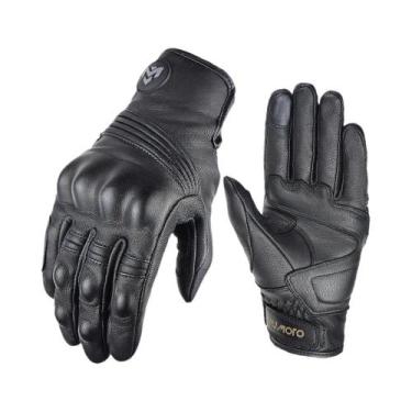 Imagem de Luvas De Couro Genuíno Retrô Masculinas Para Motocicleta, Respiráveis 