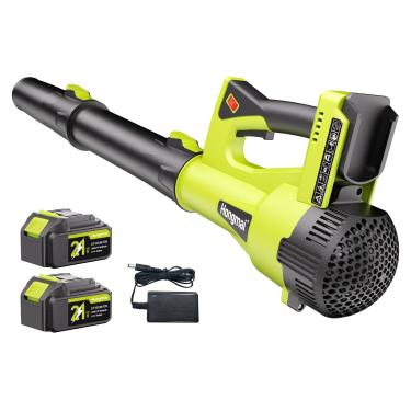 Imagem de Soprador de folhas sem fio para homens: 21 V com 2 baterias de 4,0 Ah, carregador rápido, soprador elétrico de folhas de 500 CFM 150 MPH, 6 velocidades, leve 1,7 kg para quintal, jardim, limpeza de