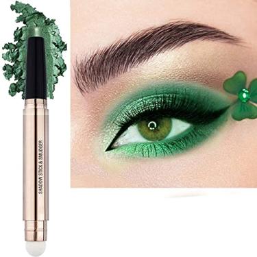 Imagem de SAUBZEAN Sombra de olhos verde brilhante, lápis de sombra creme fosco iluminador, giz de cera hipoalergênico de longa duração, paleta de primer com glitter, caneta delineadora brilhante com pincel