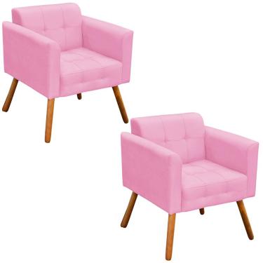 Imagem de Kit 2 Poltronas Decorativas Pés Palito Karen Suede Rosa - Gran Belo