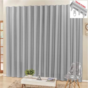 Imagem de Cortina 4 Mts Sala Quarto Escritório Blackout para Trilho Suisso - Cinza