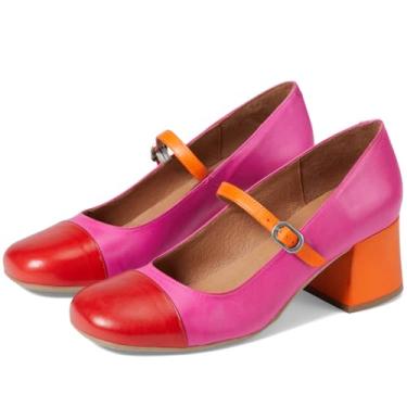 Imagem de SHODENSE Sapato feminino arco-íris salto baixo grosso Mary Jane sapato bico quadrado tira no tornozelo sapatos dois tons salto bloco médio Mary Janes Lolita sapatos multicoloridos patchwork casamento