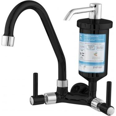 Imagem de Torneira De Cozinha Ravena Parede Giratória Filtro De Metal 93172 1-4 Volta Preto-cromado Pevilon