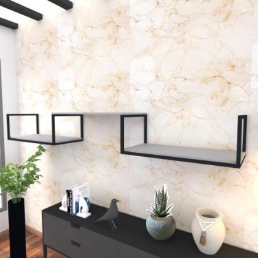 Imagem de Prateleira Industrial Suspensa Estante Parede Nicho Cinza Cozinha Escritorio Sala Quarto Infantil