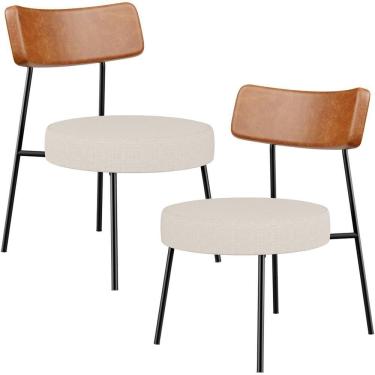 Imagem de Kit 02 Poltronas Decorativas Para Sala De Estar Fixa Londres L02 Couríssimo Camel Linho Cru - Lyam