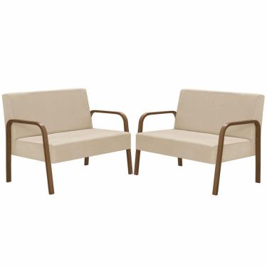 Imagem de Kit 2 Poltronas Namoradeiras Jade Braço Madeira D Salla Bege