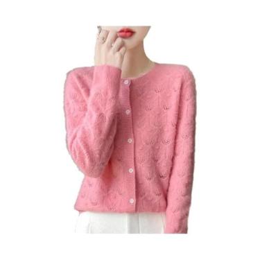 Imagem de Cardigã Feminino De Lã Tricotado Para Outono/Inverno, Gola Redonda, Va