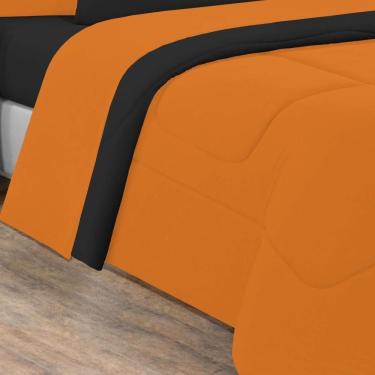 Imagem de Kit Edredom + Jogo De Lençol Malha 100% Algodão Gran Moratta 5 Peças Solteiro - Laranja -preto