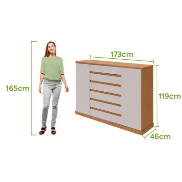 Imagem de Comoda Sapateira Vedra 7 Gavetas 2 Portas - Lopas Amendoa Clean/off White.