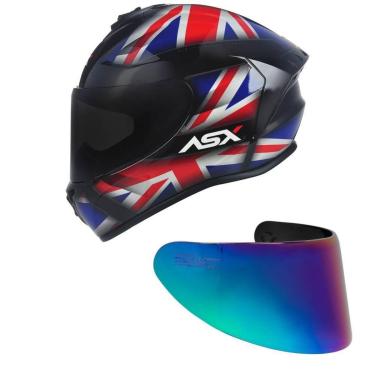 Imagem de Capacete ASX Draken UK Preto Azul e Vermelho Mais Viseira Camaleão-Masculino