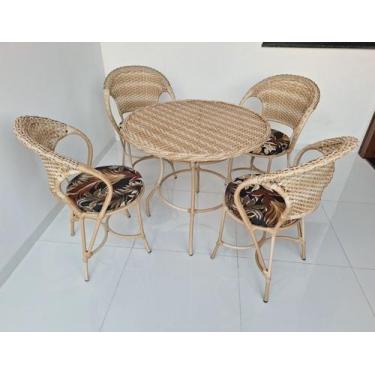 Imagem de Conjunto Mesa e Cadeiras 1 Mesa 4 Cadeiras Poltronas Fibra Sintética J