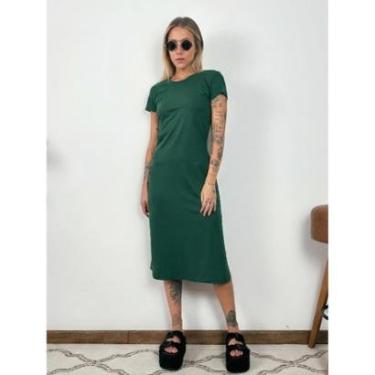 Imagem de Vestido Midi Camiseta Com Fenda Aveloz Verde Escuro-Feminino