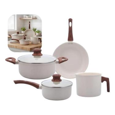 Imagem de Jogo De Panelas Cerâmico Triplo Indução Tuut Ecoglide 4 Peças Cor Crea