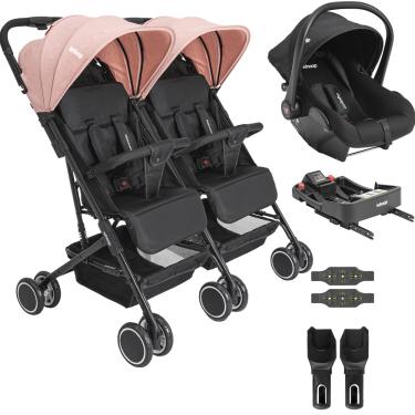 Imagem de Carrinho Kiddo Gemeos Bebe Conforto Colinho Base ISOFIX Mascote Rosa
