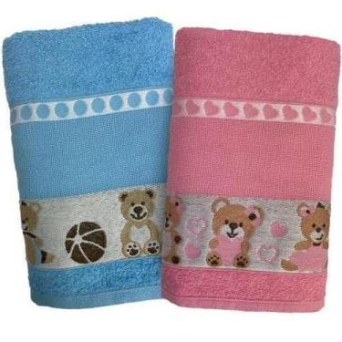 Imagem de Kit 2 Toalha De Banho Infantil Rosa E ul Ponto Cruz Faap - Dugu