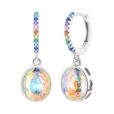 Imagem de Brincos De Argola Em Prata Esterlina 925 Com Cristal Starlight E Desig