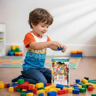 Imagem de Blocos de Montar Infantil Happy Blocs Bolsa com 140pçs Educativas