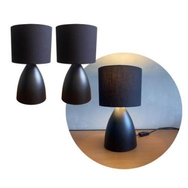 Imagem de Kit 2 luminária abajur de Mesa Bojudo Preto alumínio bivolt Com Cúpula