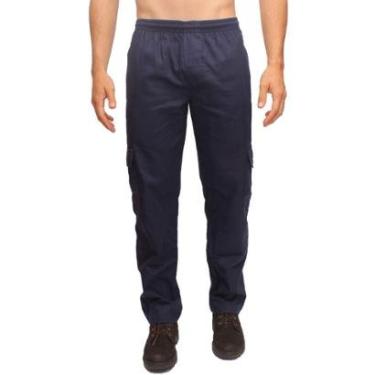 Imagem de Calça Masculina Brim Sarja Cargo Elástico Cordão 5 Bolsos-Masculino