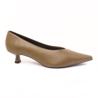 Imagem de Scarpin Sapato da Corte Salto Fino Baixo Bico Fino, Verde militar, 37