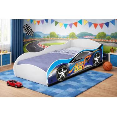 Imagem de Cama Quarto Infantil Carro com Colchão - DULLAR Móveis, corrida azul