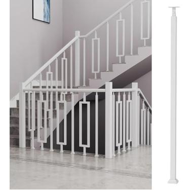 Imagem de Balaústres de ferro forjado de escada contemporânea, pacote com 1/4/5/8/10 eixos de trilhos de metal vazado branco para varanda ao ar livre, deck de pátio, trilhos de concreto/madeira, kits de