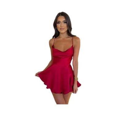 Imagem de 2025 verão venda quente sexy cor sólida vestido curto sem costas - alç