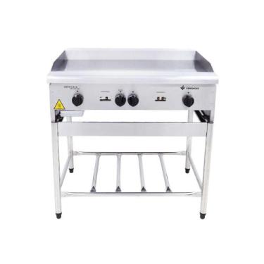 Imagem de Chapa Americana Profissional 90cm a Gás 18mm Lisa Inox com Pé CGP90 - 