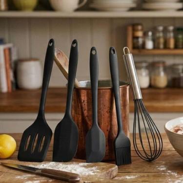 Imagem de Kit Confeitaria 5 Peças Espátulas Fouet Cozinha - Lovely Vibe, PRETO