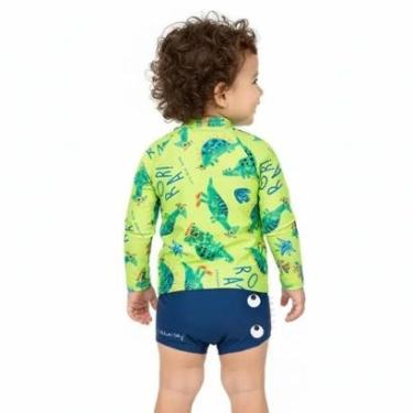 Imagem de Conjunto Praia Bebê Proteção UV50+ Dinossauros Amarelo Neon Kamylus-Masculino