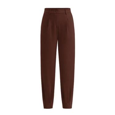 Imagem de Calça PRETTYGARDEN 2025 Cintura Alta Comprimento Tornozelo Café XXL
