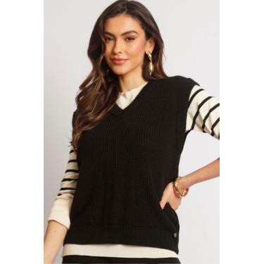 Imagem de Colete Tricot Decote V Classico Pullover Feminino sem mangas inverno b