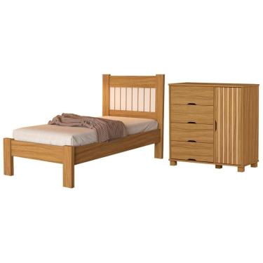 Imagem de Cama de Solteiro e Comoda 4 Gavetas 1 Porta MDF Bela Decmade