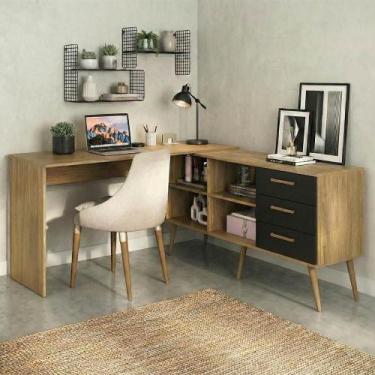 Imagem de Mesa De Escritório Em L Com 3 Gavetas Porto Multimóveis Mp6046 Madeira