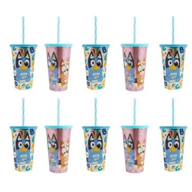 Imagem de Kit 10 Copos Bluey e Bingo 500ml Lembrancinha Festa Infantil Sacola Su