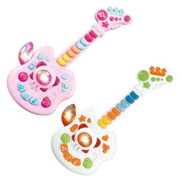 Imagem de Guitarra Infantil Brinquedo Musical Educativo Guitarra Angel Com Luzes