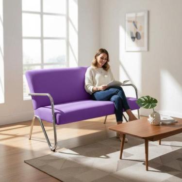 Imagem de Namoradeira Decorativa Bela Suede Roxo Braço Cromado - Mazzero Decor