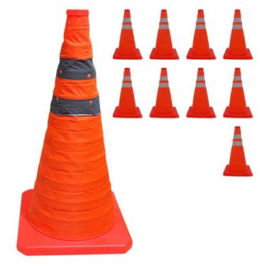 Imagem de Cone Portatil Retratil Kit 9 Uni Sinalizador Obra Flexivel Baliza Rodo