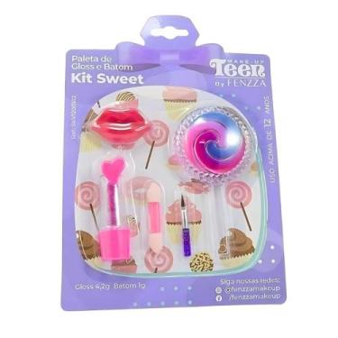 Imagem de Paleta de Gloss e Batom Bastão Infantil Kit Sweet Fenzza