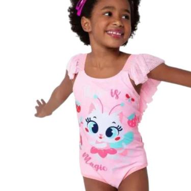 Imagem de Maiô Kids Fantasia Gata Fada Rosa Infantil Verão Praia Puket Tamanho:1